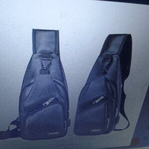 Sunglass&stylish multi-functional PU leather shoulder chest daily bag black NWT